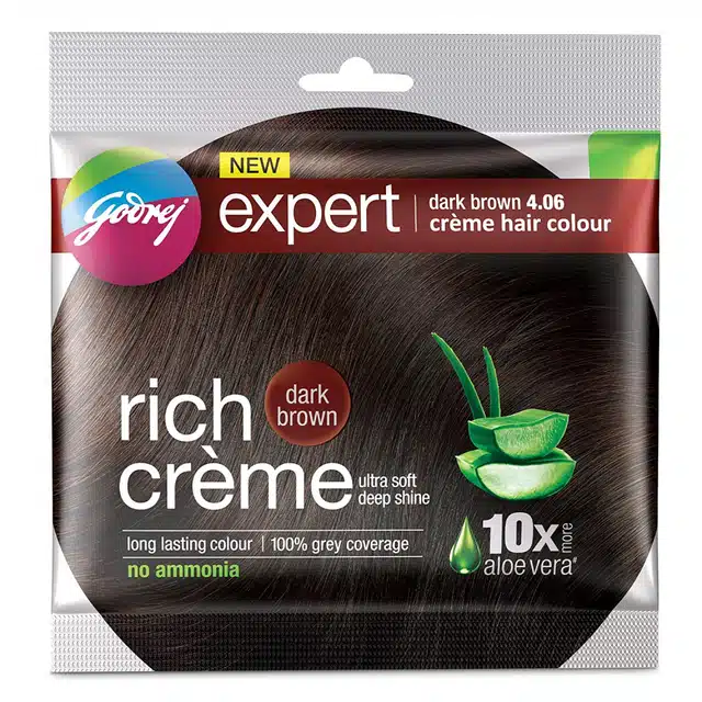 Godrej Expert Rich Crème Hair Colour For Women & Men – (Dark Brown Shade) (4.06) 20 g + 20 ml)