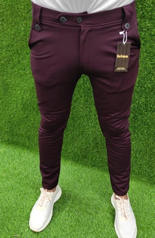 Lycra Solid Trouser for Men (Wine, 28)