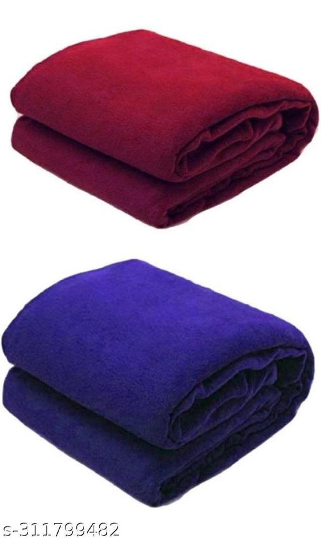 Fleece Blankets for Home (Pack of 2) (Maroon & Blue, Free Size)