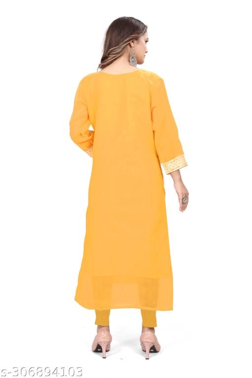 Cotton Embroidered Kurti for Women (Yellow, L)