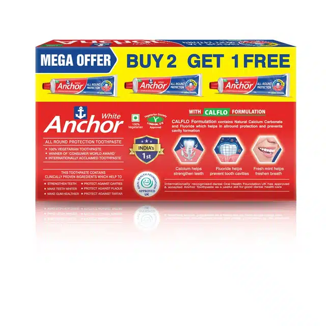 Anchor White Toothpaste 3X150 g (Buy 2 Get 1 Free)