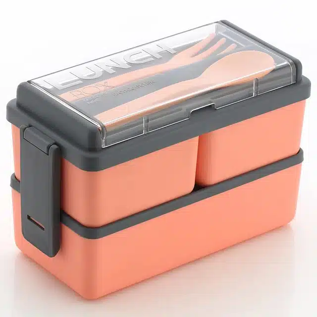 Plastic 3 Section Lunch Box (Grey & Orange)