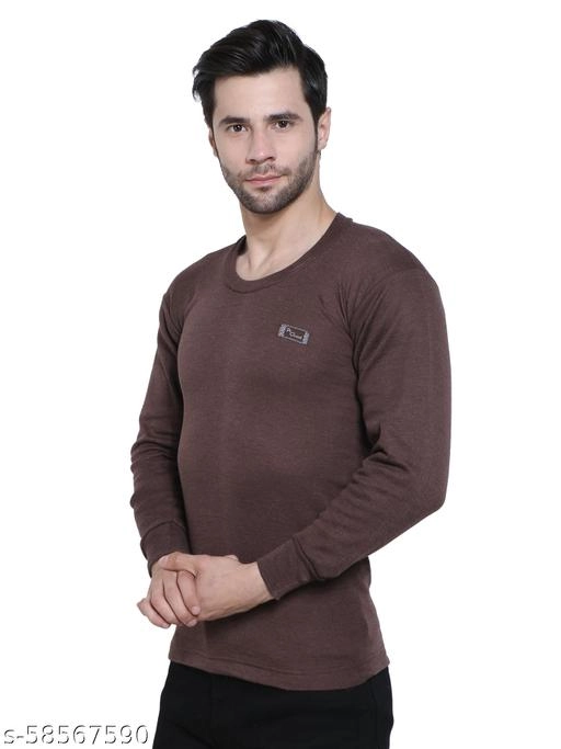 Cotton Thermal Topwear for Men (Brown, L)