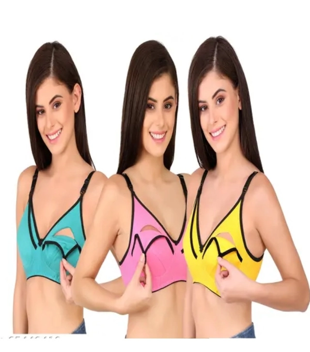 Polycotton Non Padded Bras for Women (Multicolor, 32) (Pack of 3)