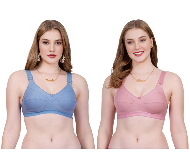 Cotton Blend Solid Non Padded Bras for Women (Multicolor, 30C) (Pack of 2)