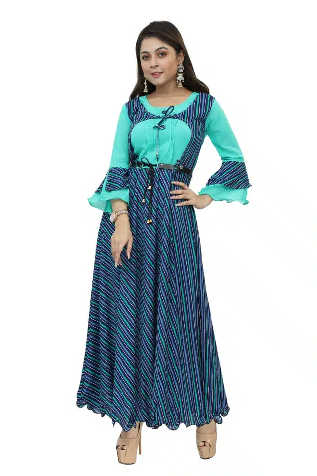 Three Quarter Sleeves Gown for Girls (Blue, 4-5 Years)