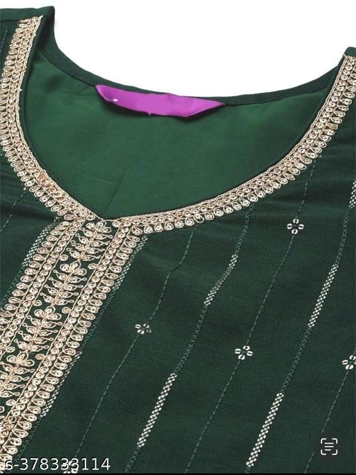 Silk Embroidered Kurti for Women (Green, XS)