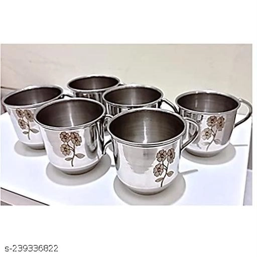 Stainless Steel Tea Cups (Silver, 140 ml) (Pack of 6)