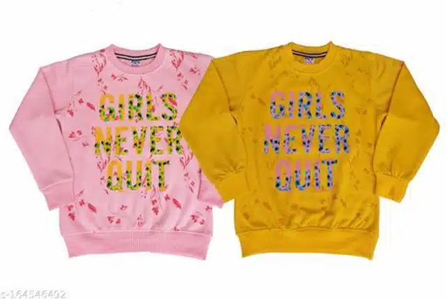 Fleece Printed Full Sleeves Round Neck Sweatshirts for Girls (Pink & Mustard, 3-4 Years) (Pack of 2)