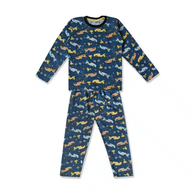 Full Sleeves Night Suit Set for Boys (Light Blue, 3-4 Years)