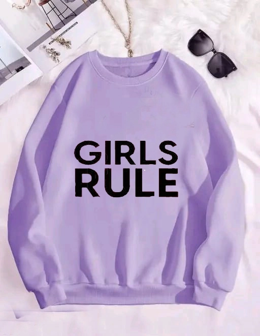 Fleece Printed Full Sleeves Sweatshirt for Women & Girls (Lavender, S)