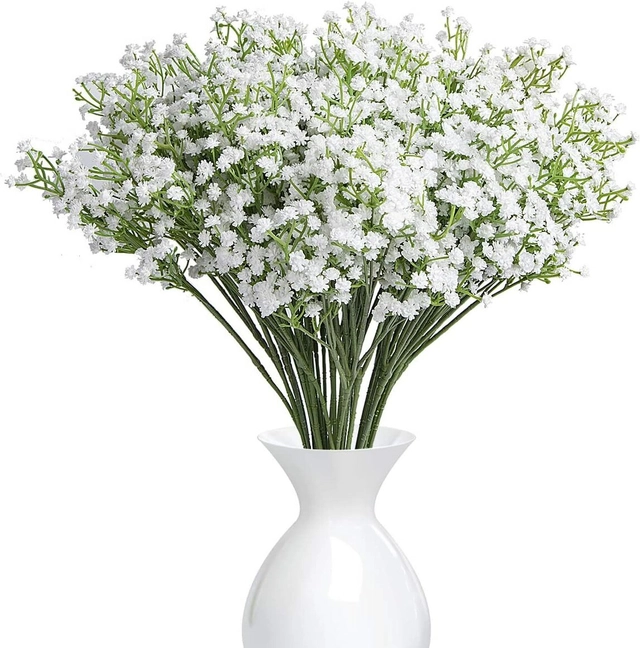 Artificial Wild Flowers Bunches for Diwali Decoration (White, Pack of 4)