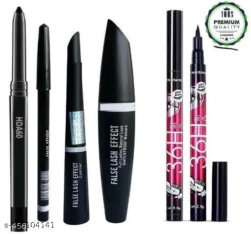 Combo of Kajal with 2 Pcs 36H Eyeliner & 3 in 1 Kajal-Mascara-Eyeliner (Black, Set of 4)