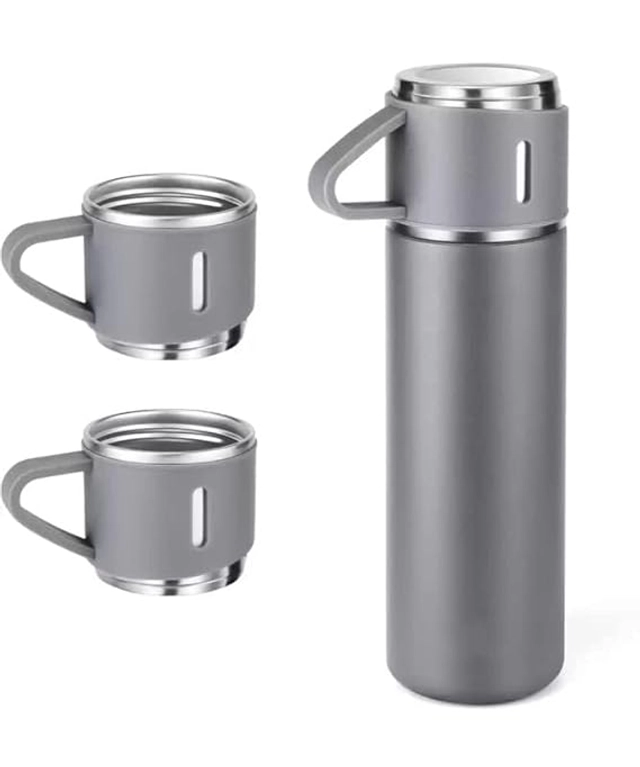 Stainless Steel Vacuum Flask Set with 2 Cups (Multicolor, 500 ml)