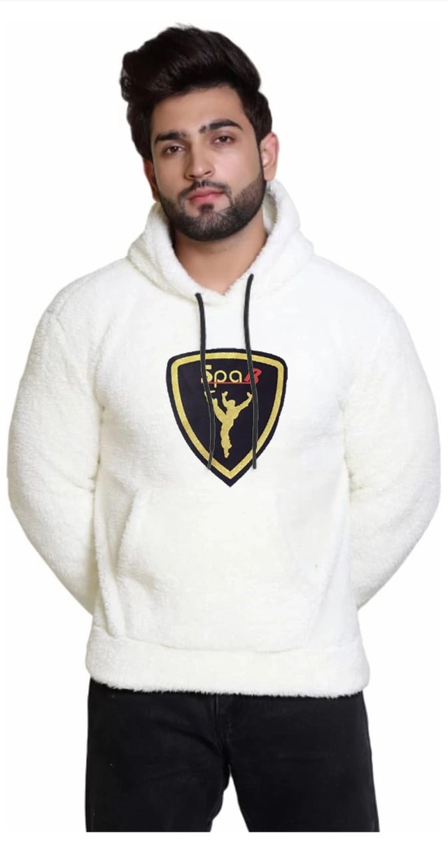 Wool Printed Hoodie for Men (White, M)