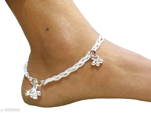 Copper Silver Plating Anklets for Women (Silver, Set of 1)