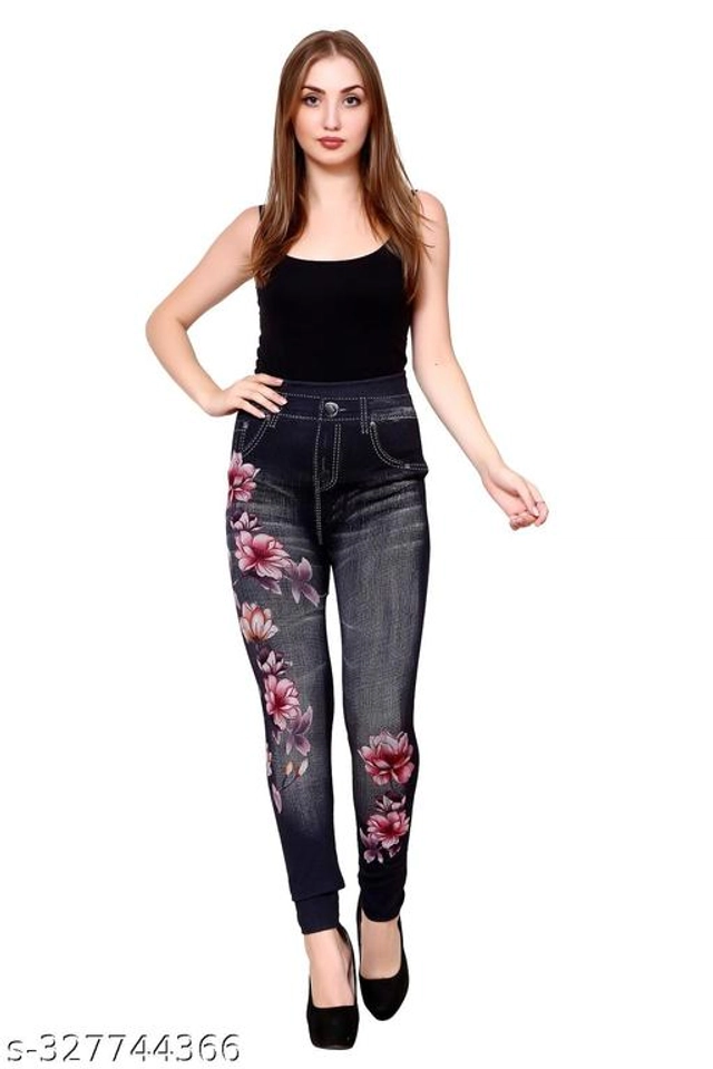 Polyester Dyed Jeggings for Women (Black, S)