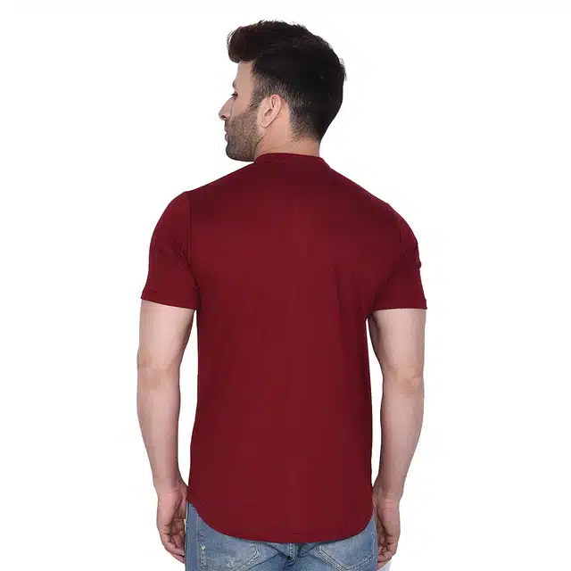 Men Solid Mandarin Collar Shirt (Maroon, S) (RSC-257)