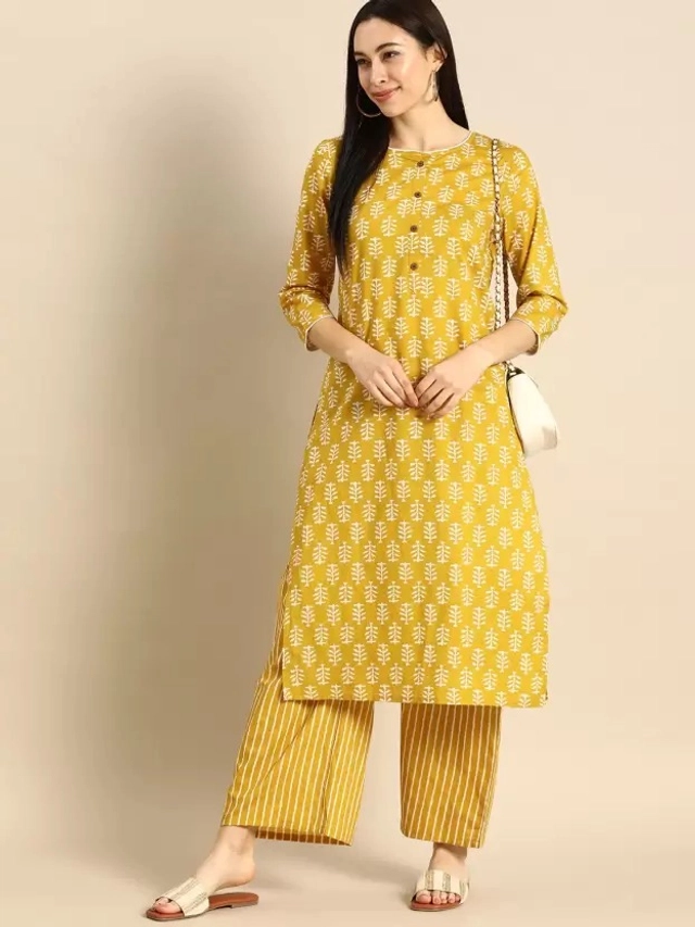 Viscose Rayon Printed Kurti for Women (Mustard, S)