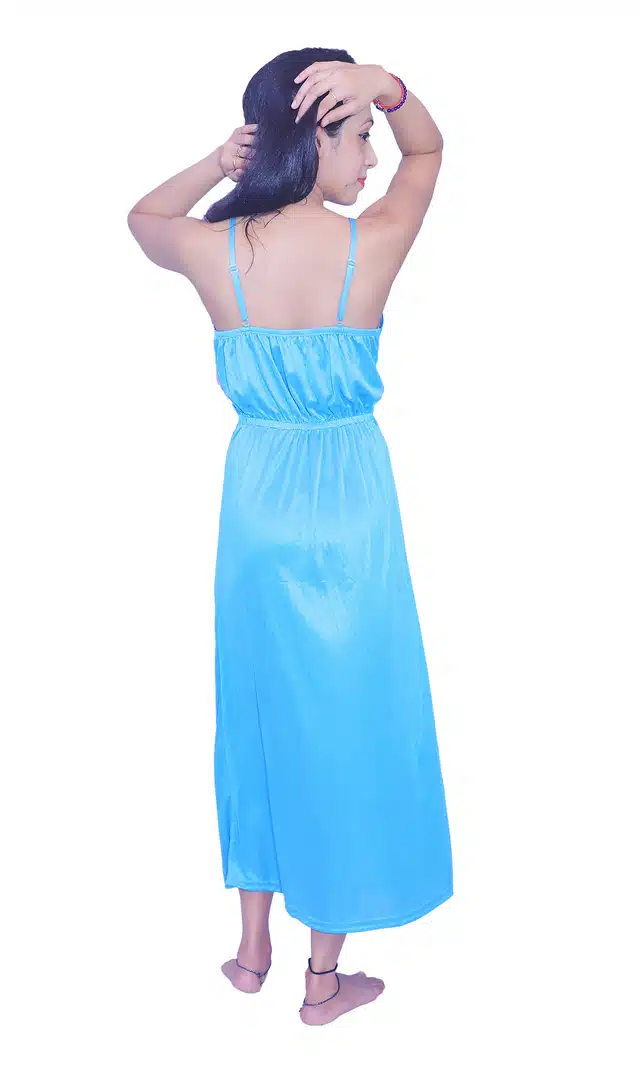 Satin Self Design Night Dress for Women (Turquoise, Free Size)