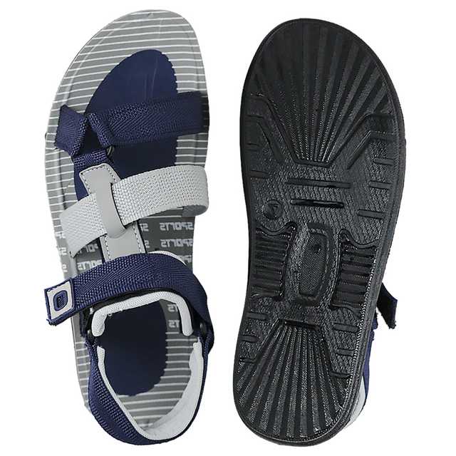 Ligera Men's Stylish Synthetic Leather Casual Sandals (Grey & Blue, 9) (L-09)
