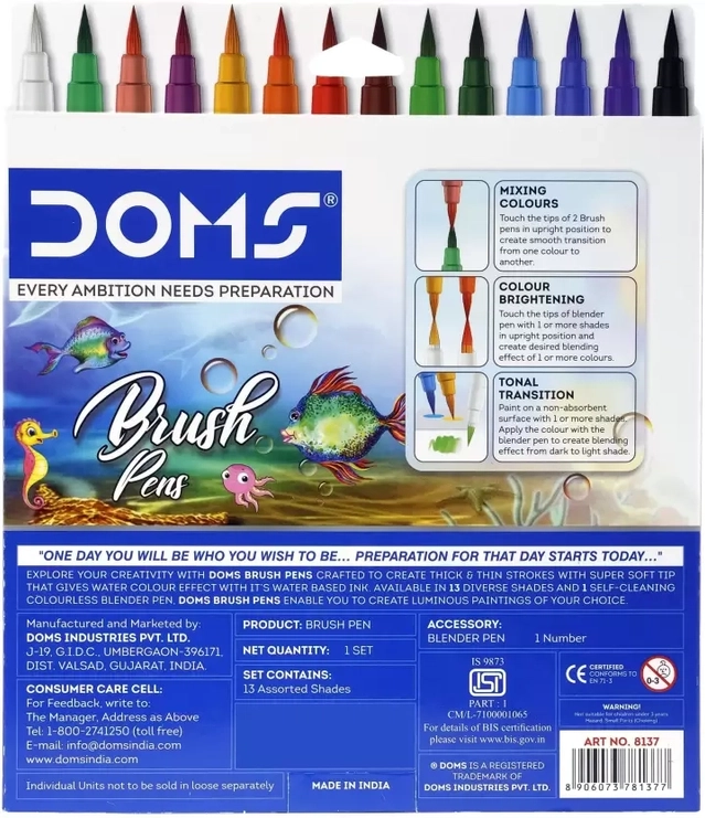 DOMS 14 Shades Brush Pen Box Pack Brush Tip Nib Sketch Pens (Set of 1, Multicolor)