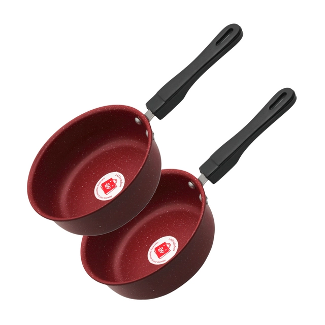 Non Stick Metal Saucepan (Pack of 2) (Maroon, 17 cm)