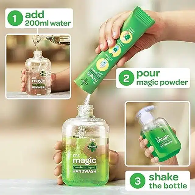 गोदरेज प्रोटेक्ट मैजिक पाउडर-टू-लिक्विड हैंडवाश सचेत 9 g & बोतल इस एम्प्टी (बोतल + रिफिल) 200 ml