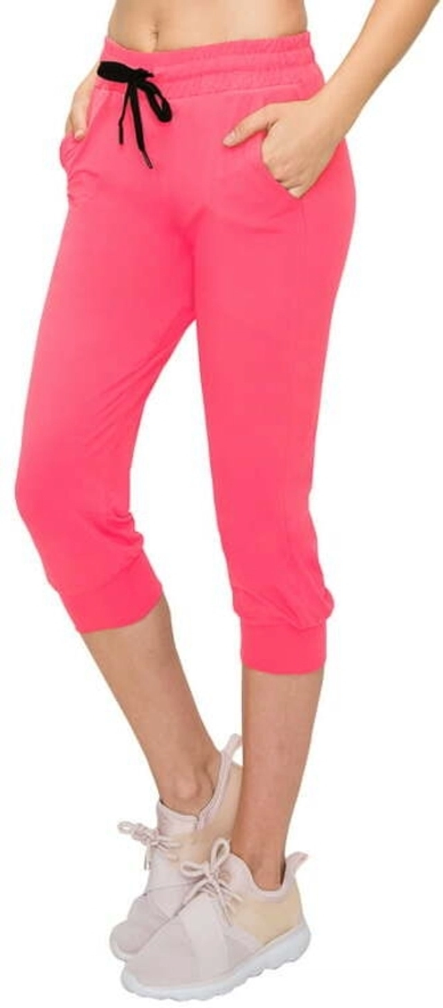 Cotton Solid Capris for Women (Pink, L)