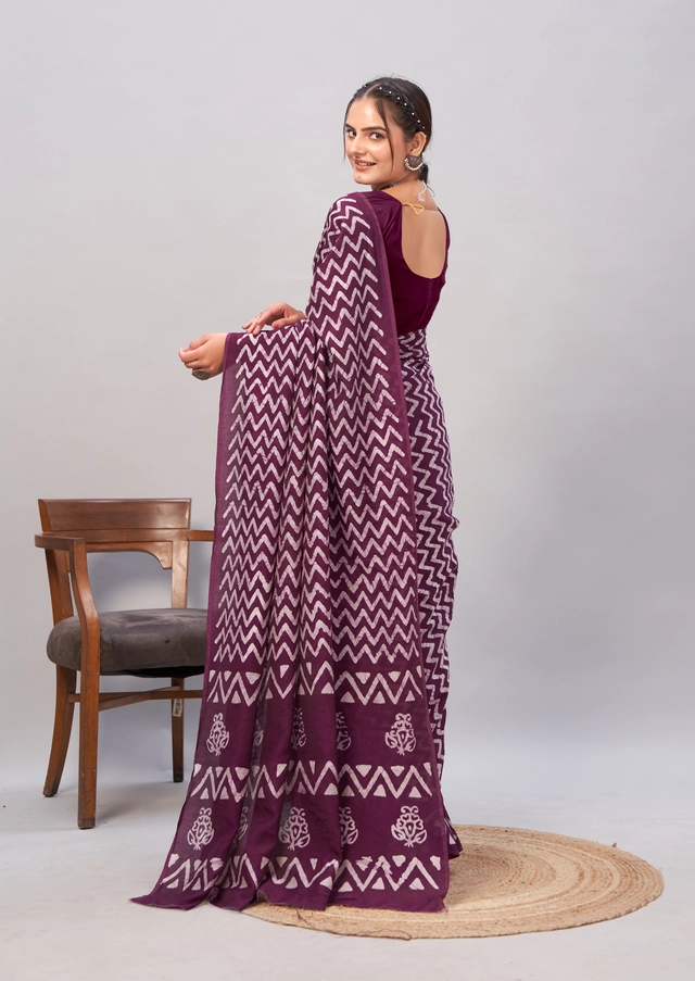 Chanderi Cotton Printed Sarees for Women (Purple, 6.3 m)