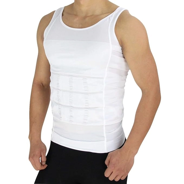 Cotton Blend Belly Buster Vest Body Shaper for Men (White, M)