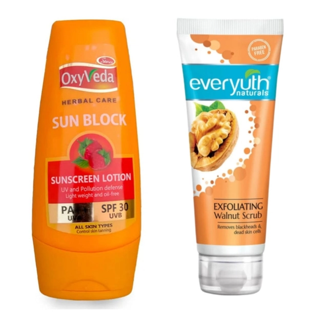 Simco Oxyveda Lotion (70 ml) with Everyuth Face Scrub (100 g) (Set of 2)