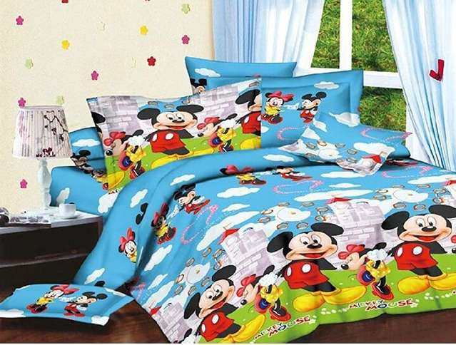 Polycotton Double Bedsheet with 2 Pillow Cover (Multicolor, 90x90 inches)