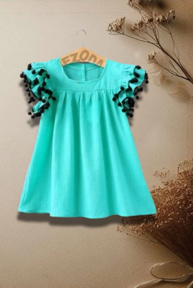 Cotton Solid Frock for Girls (Sea Green, 0-3 Months)