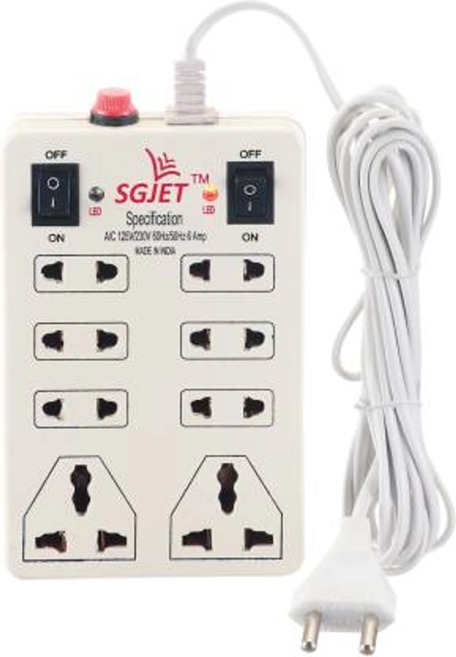 SGJET 8 Socket 2 Switchs Extension Board -  (White, 2 mtr, pack of 1)