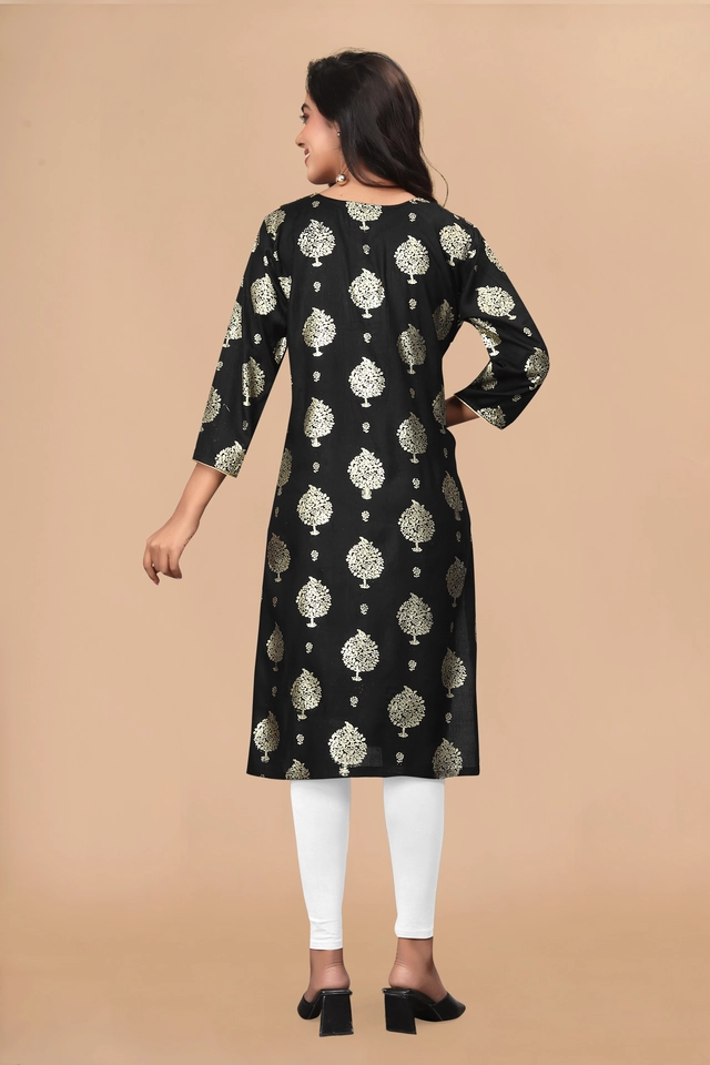 Cotton Silk Embellished Kurti for Women (Black, M)