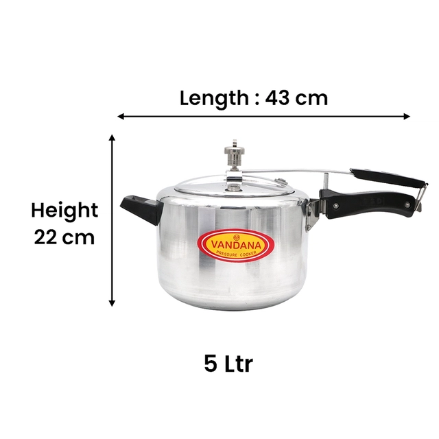 VANDANA Aluminium InnerLid Pressure Cooker Gas Stovetop Compatible (5 L, Pack of 1)