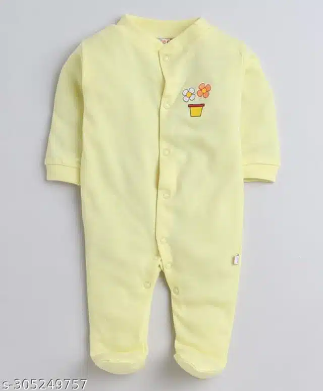 Cotton Rompers for Kids (Pink & Yellow, 0-3 Months)