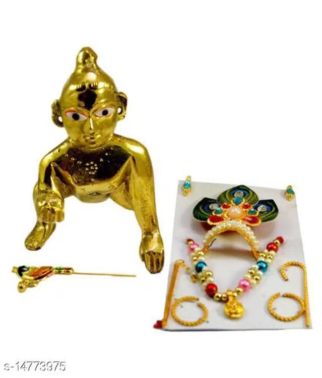 Metal Laddu Gopalji Idol with Jewellery Set (Multicolor, Set of 2)