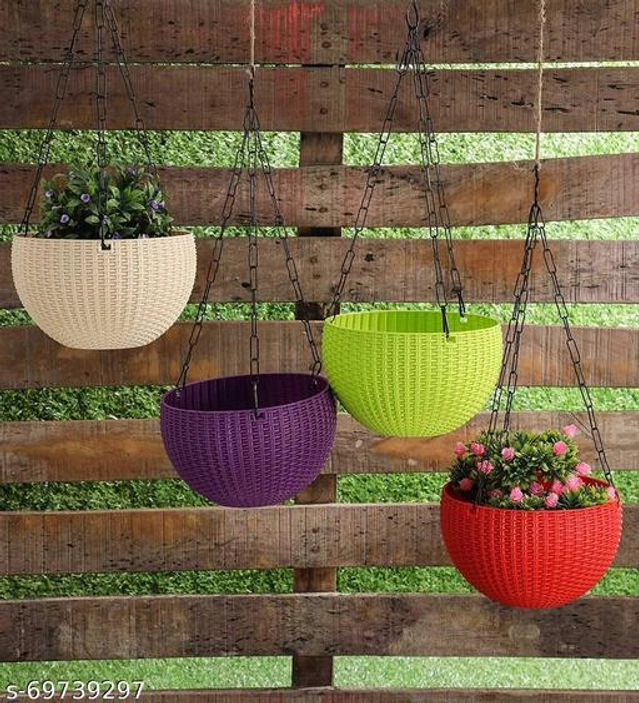 Plastic Hanging Planter (Multicolor, Pack of 5)