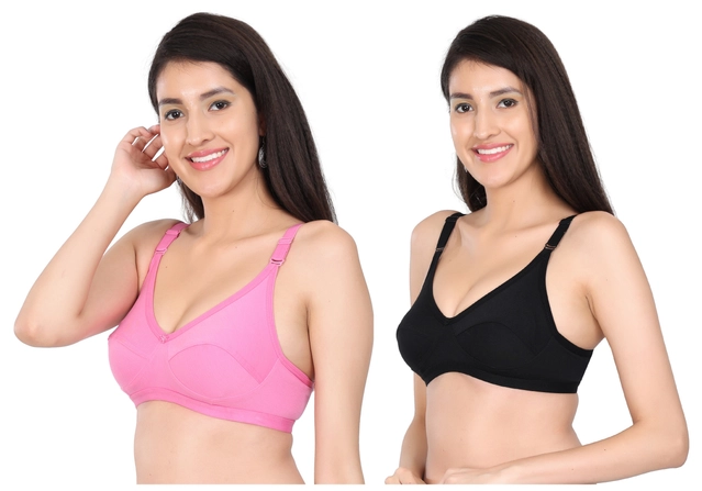 Cotton Blend Solid Non Padded Bras for Women (Multicolor, 30) (Pack of 2)