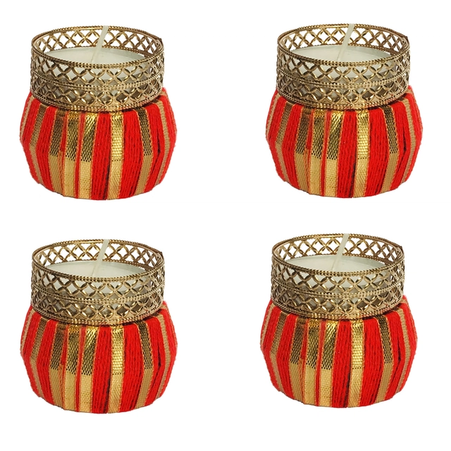 Metal Designer Tealight Candle Holder (Red, 4x4x5 cm) (Pack of 4)