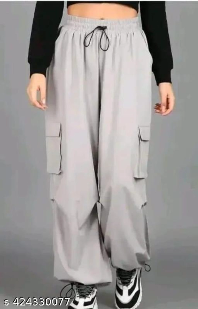 Polyester Trouser for Women (Grey, M)