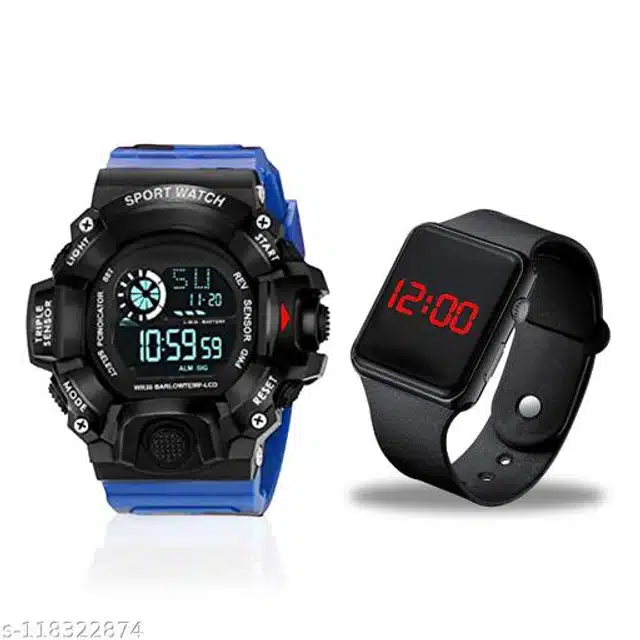 Sports with Digital Watch for Mens & Boys (Multicolor, Set of 2)