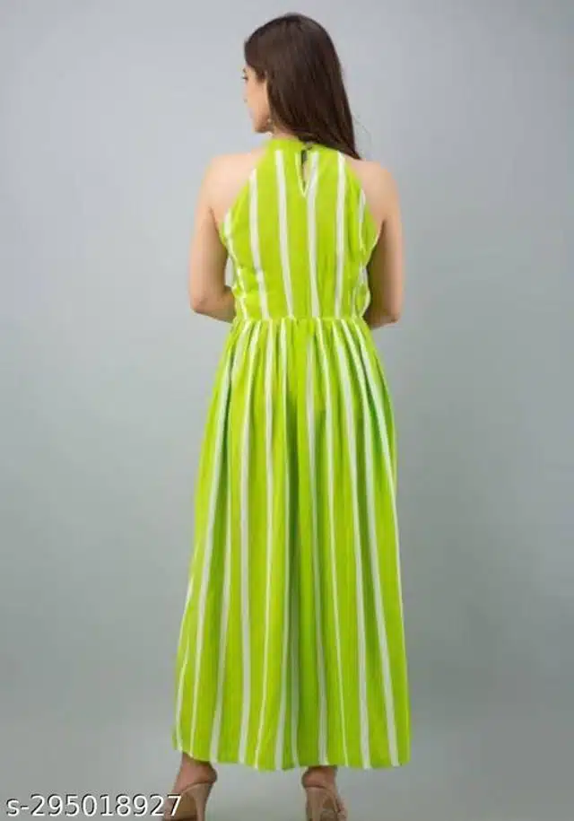Viscose Rayon Striped Gown for Women (Green, S)