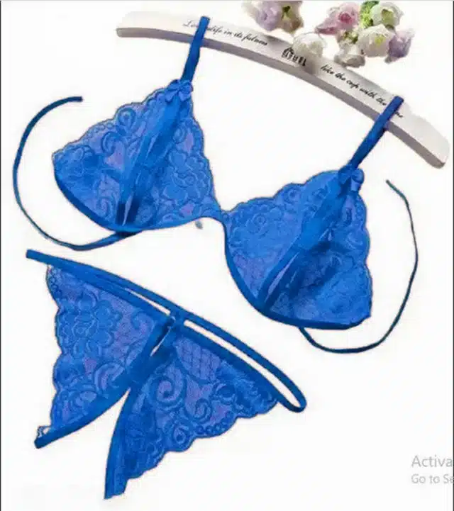Women's Bra and Panty Set (Blue, Free Size) (Set of 1) (F-1256)