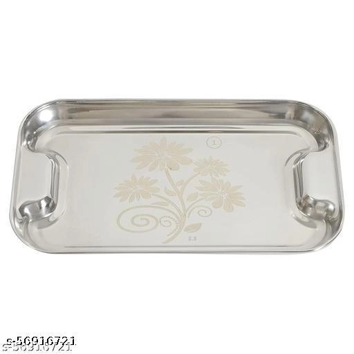 Stainless Steel Serving Tray (Silver, Pack of 2)