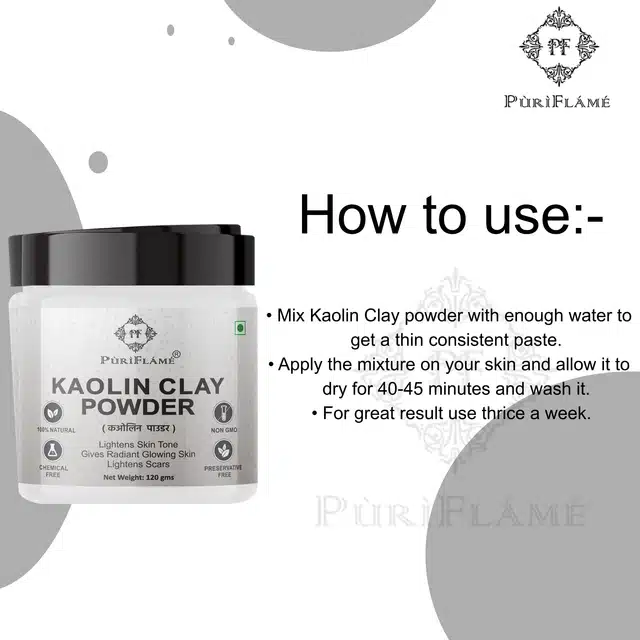 Puriflame Natural Kaolin Clay Powder for Skin & Hair (120 g)