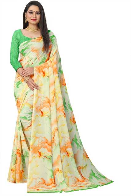 Kanooda Prints Georgette Women Saree With Un-stitched Blouse (Green) (KP-55)