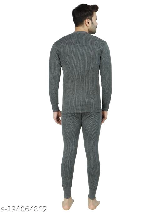 Cotton Blend Thermal Set for Men (Grey, M)